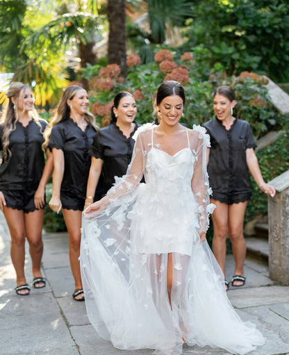 White wedding robe with lace accents, perfect for bridal shower