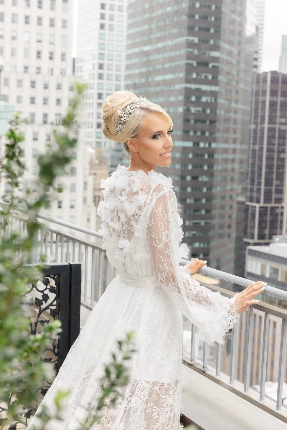 POLINA lace bridal robe with train