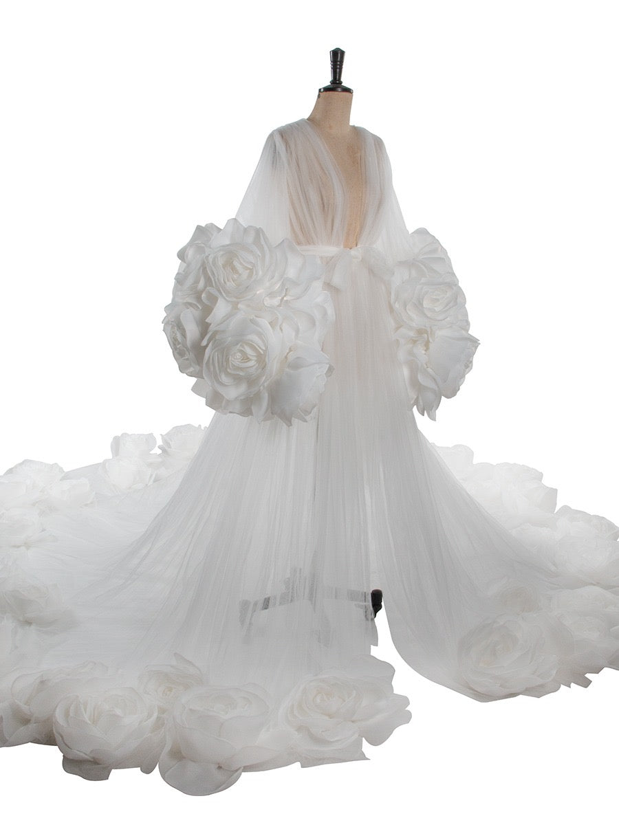 FLORIDA Luxury Floral Bridal Robe WHITE