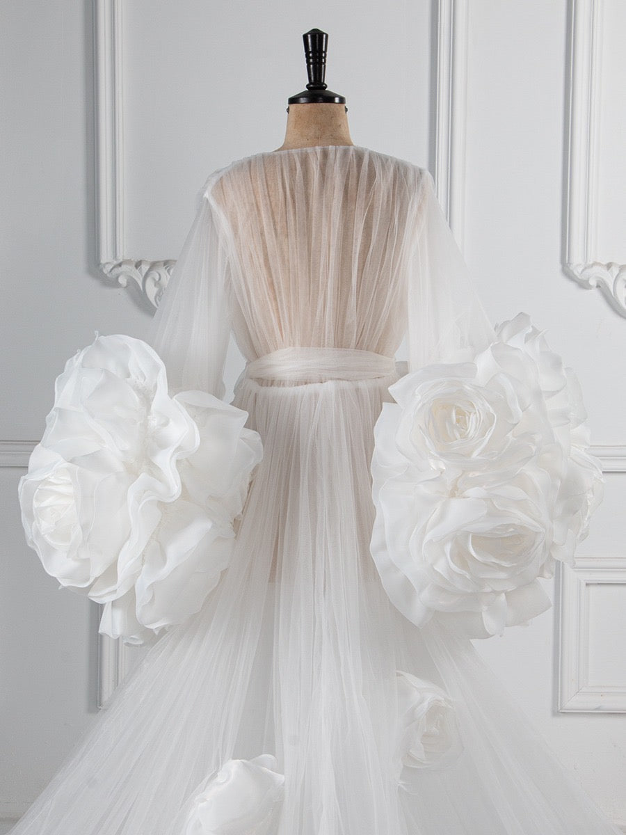 FLORIDA Luxury Floral Bridal Robe WHITE