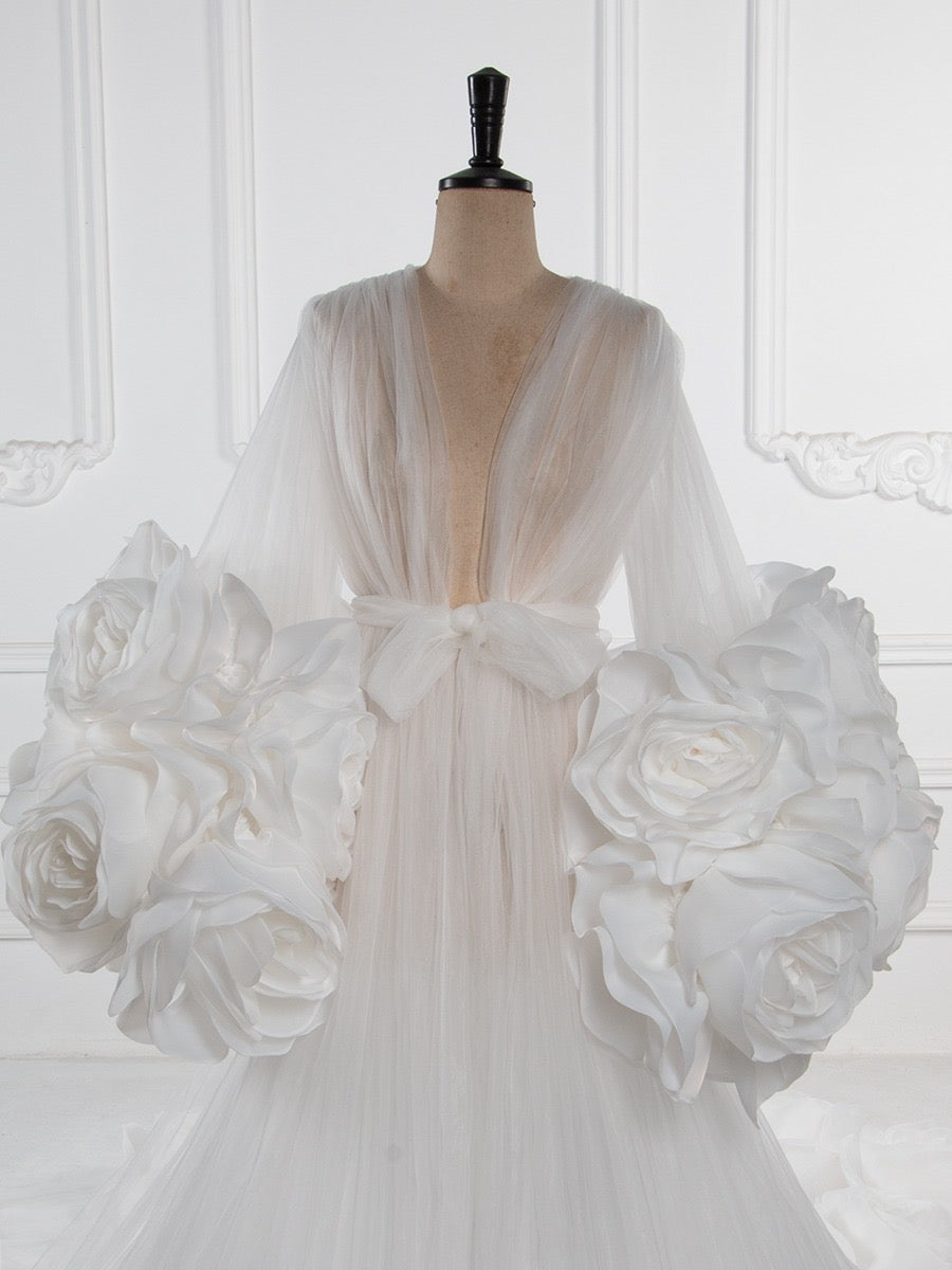 FLORIDA Luxury Floral Bridal Robe WHITE