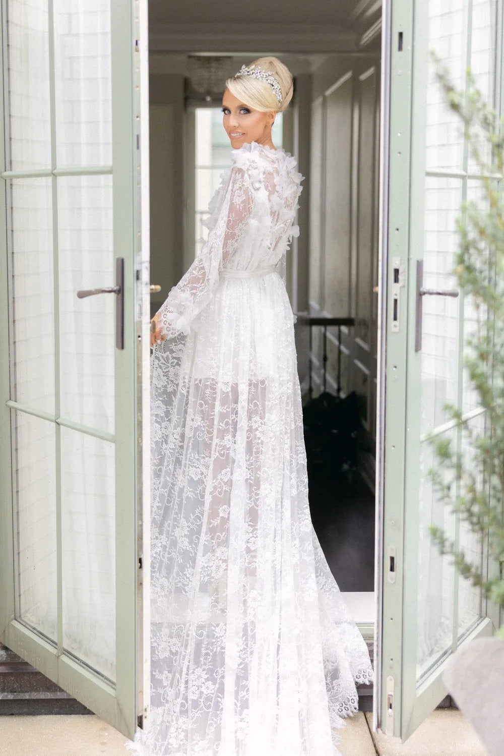 POLINA lace bridal robe with train