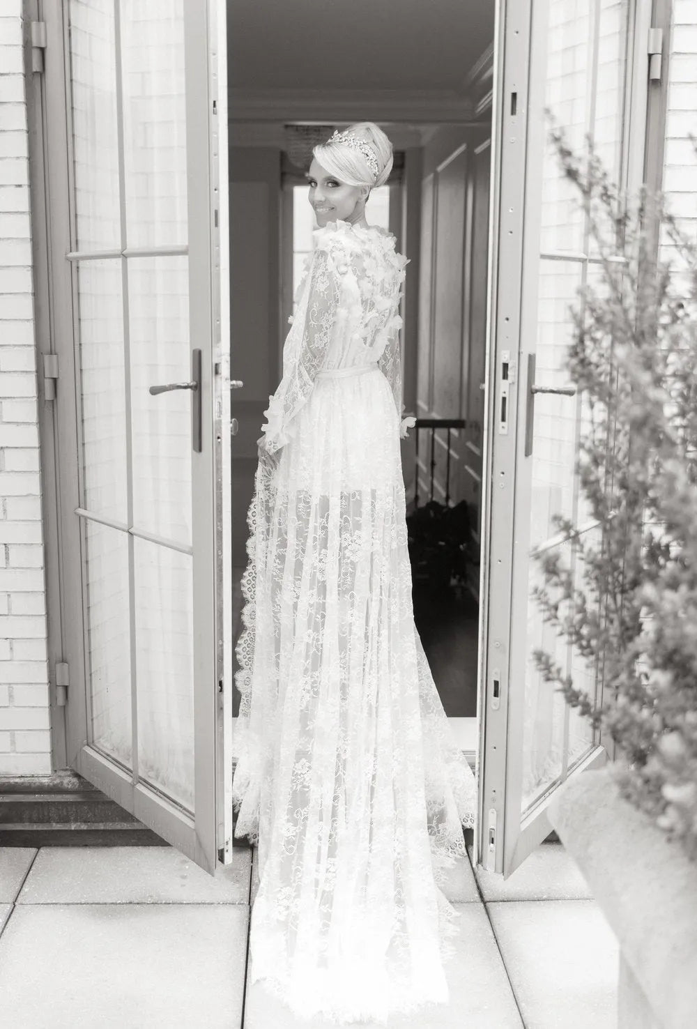 POLINA lace bridal robe with train