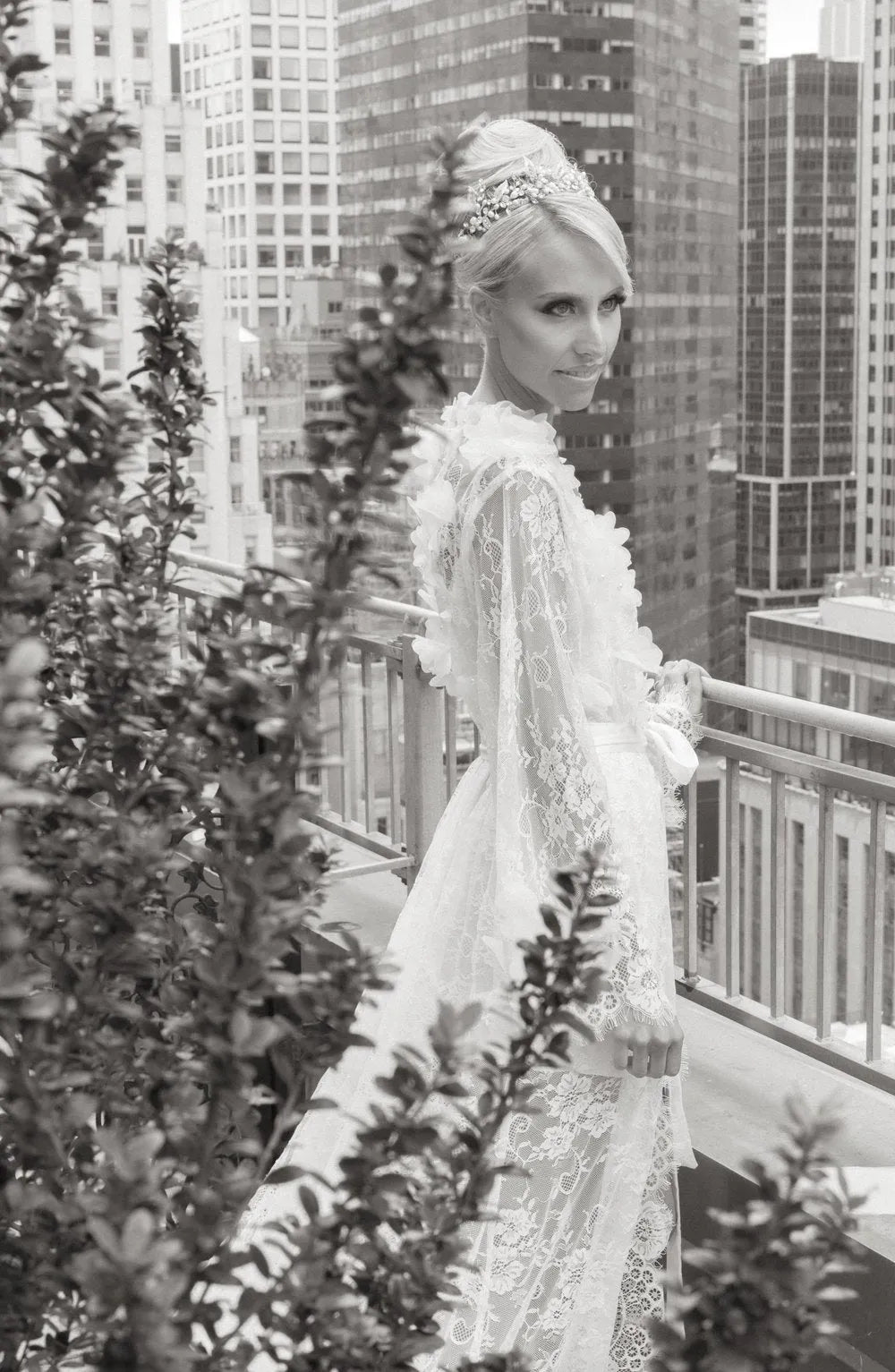 POLINA lace bridal robe with train