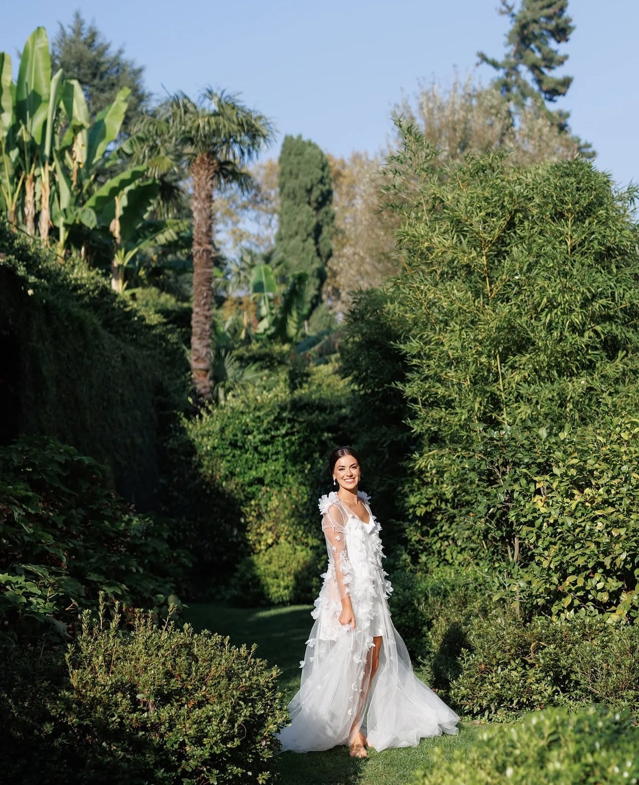 White wedding robe with lace accents, perfect for bridal shower