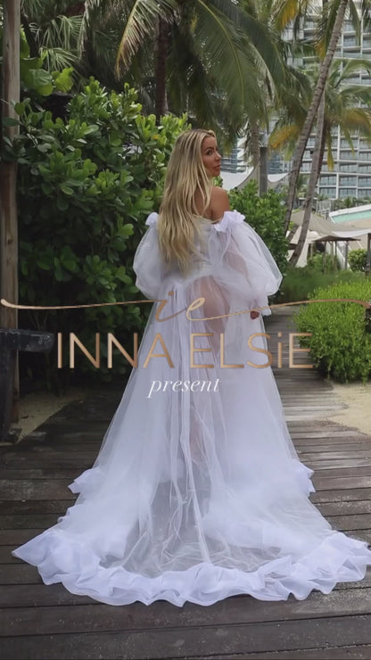 KAREN off shoulder organza bridal robe