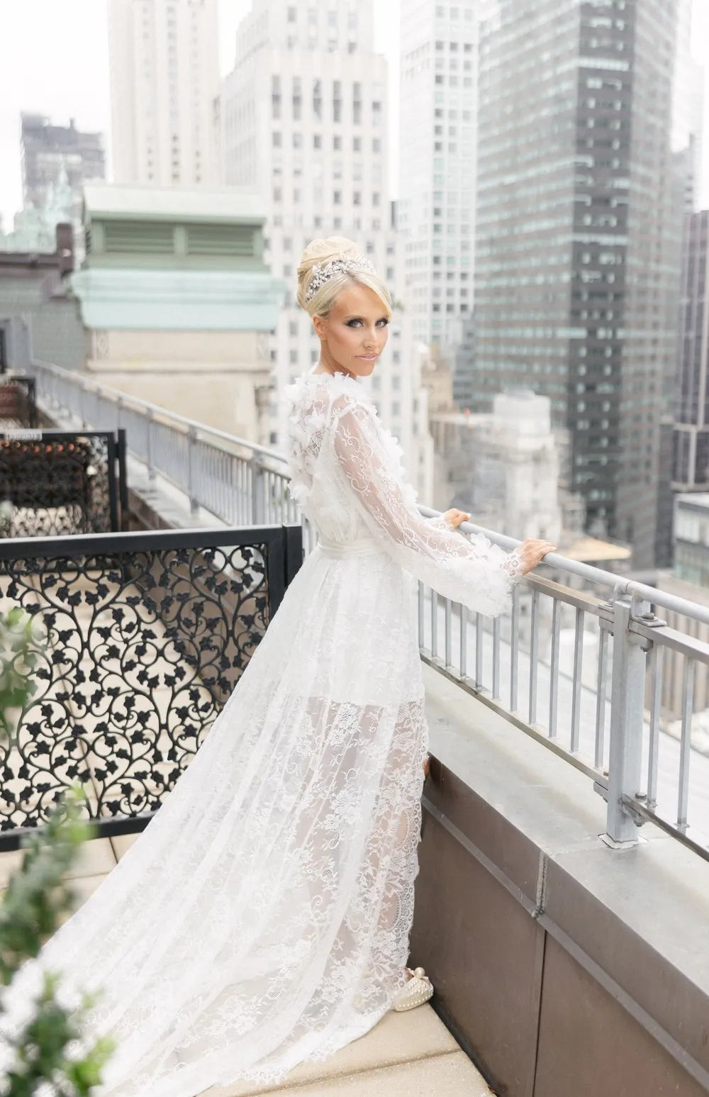 POLINA lace bridal robe with train for getting ready M POLINA lace bridal robe with train for getting ready M