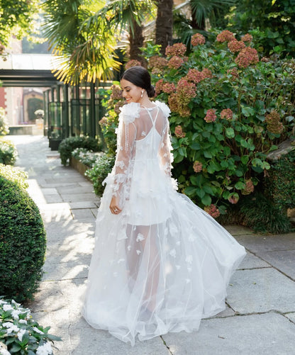 White wedding robe with lace accents, perfect for bridal shower