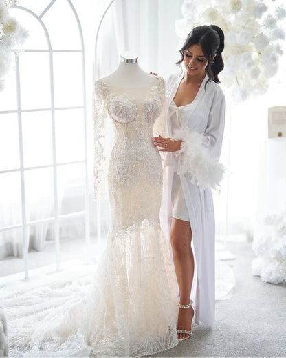 CARLA white silk bridal robe
