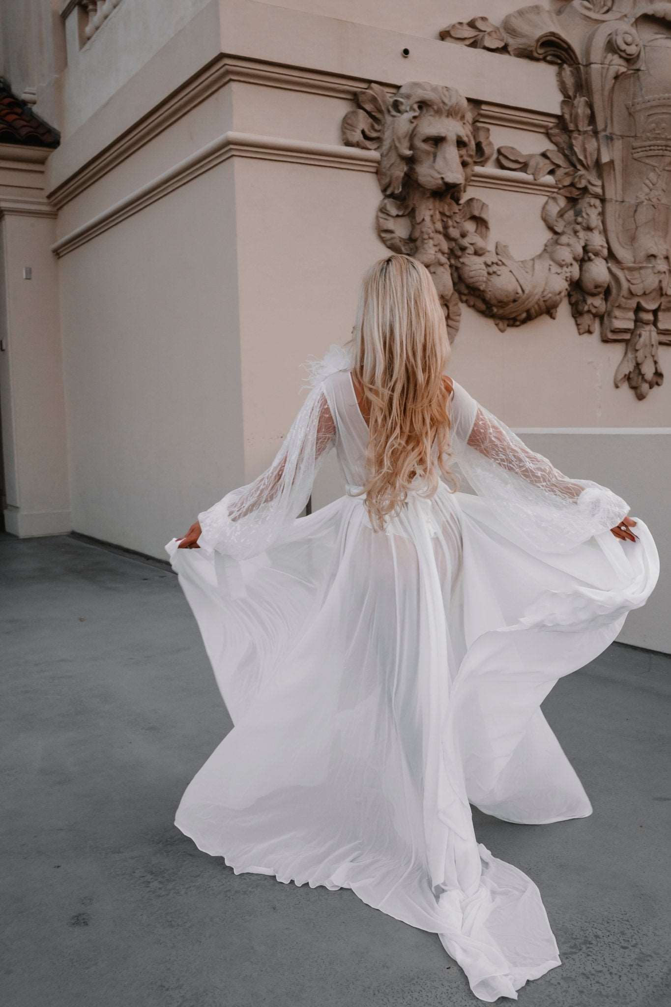 KAMILA chifon bridal robe with shiny sleeves
