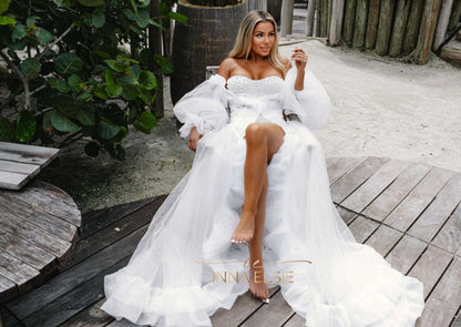 KAREN off shoulder organza bridal robe